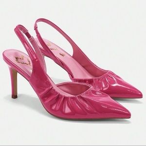 Pink fuchsia Pointed Toe Pumps With ruched Design And Stiletto slingback Heel